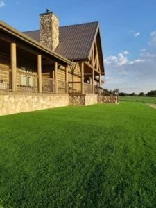 residential artificial turf surrounding a house